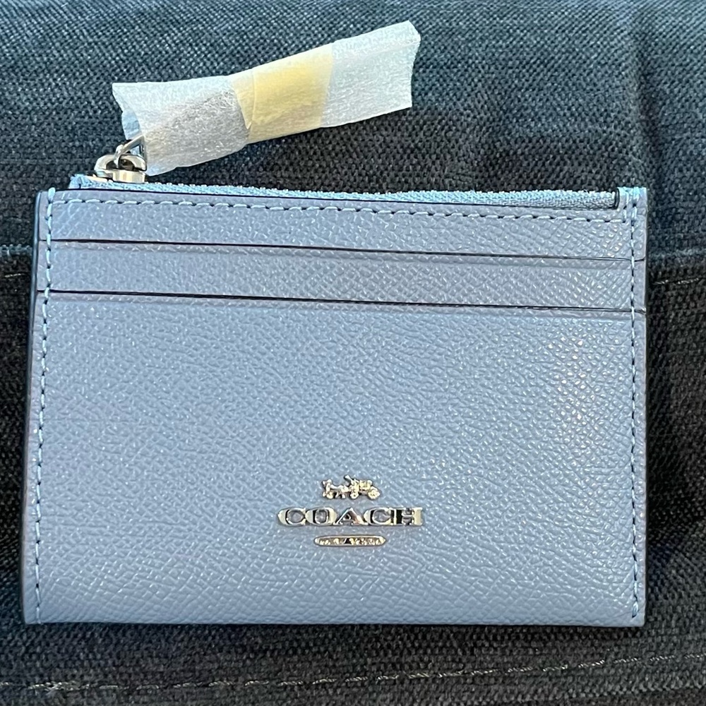 Coach Crossgrain Leather Mini ID Skinny in SV/Slate